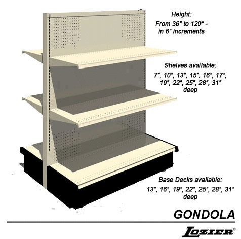 gondola display shelf sizes lozier standard fixtures